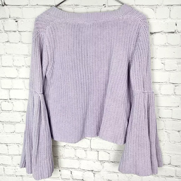 Free People Damsel Lavender Belle Sleeved Vneck Knit Pullover Sweater - small - Picture 3 of 12